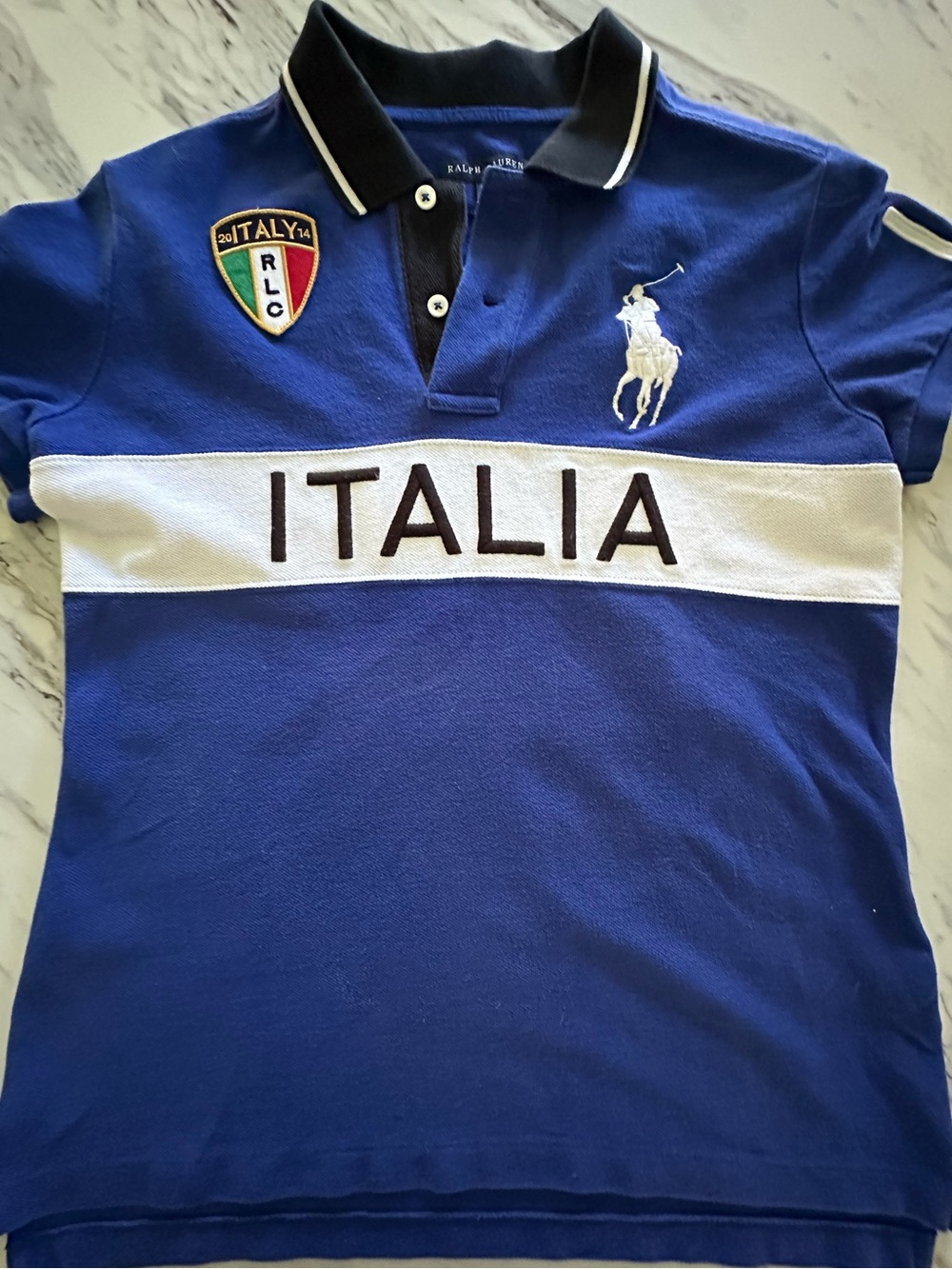 Ralph Lauren Womens Italia 2014 Polo Shirt - Blue Big Pony #15 Classic